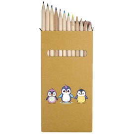 12 x 'Cute Kawaii Penguins' Long 178mm Coloured Pencils/Pencil Set (PE00061505)