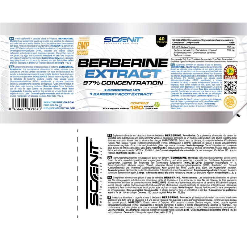 Berberine - 1500 mg High Dose - 97% Concentration -