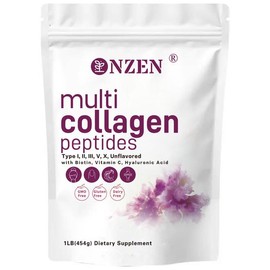 NZEN 2LB Multl Collagen Peptides Powder -Hyarolyzed ProteinPeptides(Type l,II, III, V,X) witnHyaluronic Acid,Blotin & Vitamin C- Unnavored hair & nail care gmo-free  Healthcare Fitness Supplement Edible Dietary Healthy Colagen Beauty:_1LB