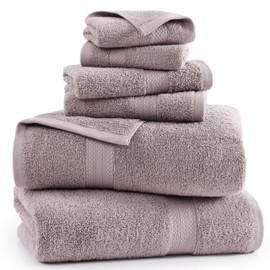 LANE LINEN Bath Towels for Bathroom Set - 100% Cotton Towels Set, 6 Pc Absorbent Towel Sets for Bathroom, Quick Dry Bath Towels Set, 2 Bath Towels for Adults, 2 Hand Towel, 2 Wash Cloths - Platinum