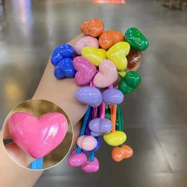 14PCS Heart Ball Charm Hair Ties for Little Girls, Colorful Double Heart Bead Rubber Band, No Damage Ponytail Holders for Toddler Girls