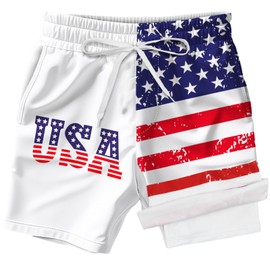 Balkorith Boys USA Flag Swim Trunks Quick Dry Board Shorts with Compression Liner Bathing Suit Kids 4th of July Swim Shorts 12 Years