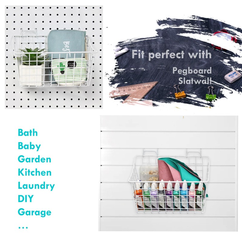 Pegboard Baskets With Hooks, 3 Pack Peg Board Wall Organizer