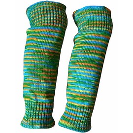 NATURAL FLOW Fair Trade Wool & Fleece Lining Boho Slouch Hand Knit Leg Warmers Dance Ballet (Orange/Green Mix)