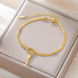Dreamtimes Infinity Knot Bracelet Italian Horn Charm Bracelets for Women Men Adjustable Stainless Steel Lucky Protection Jewelry Gift (Gold)