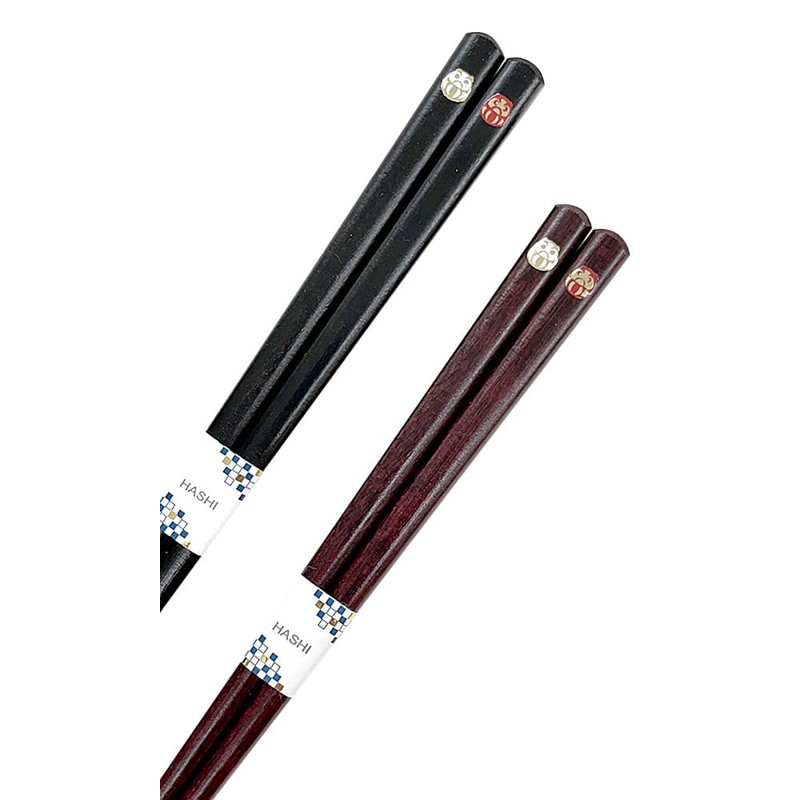 Couples Chopsticks, Red & White Daruma, Black, Red, Design with