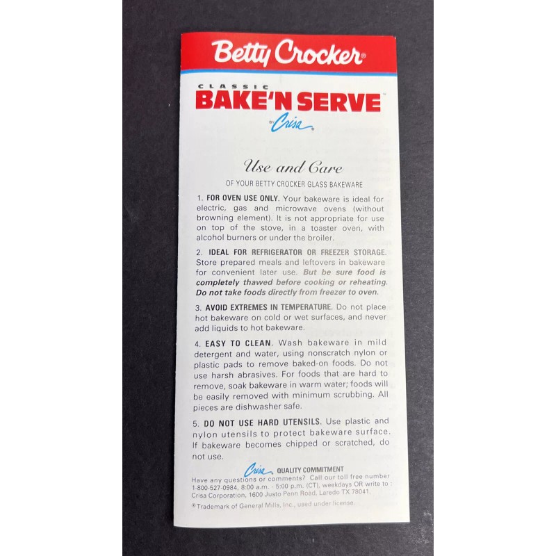 Betty Crocker Vintage 1995 Betty Crocker Classic Bake'N Serve 11-Piece