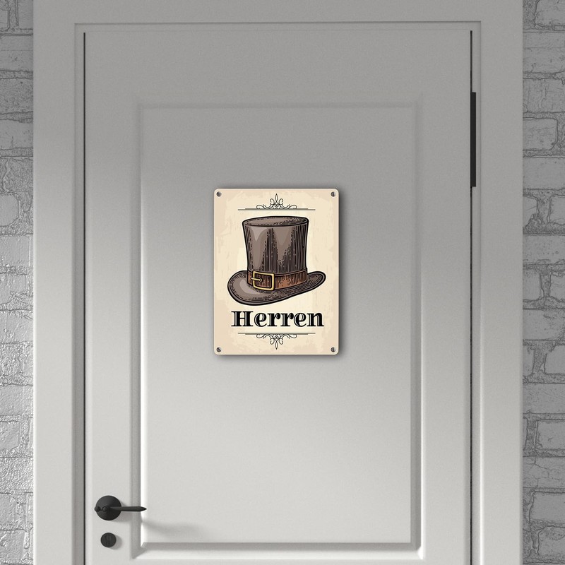 Vintage Men's Toilet Sign with Cylinder in Beige