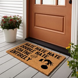 Funny Coir Doormat Hate Hate Hate double Hate Loathe Entirely Welcome Front Porch Decor Doormat For The Entrance Way Rugs with Heavy-Duty Backing Non Slip Outdoor Coconut Coir Doormat 23.6x15.7 inch