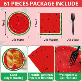 gisgfim 20 Guests Watermelon Party Supplies Watermelon Party Tableware Set Children's Melon Party Decor Favors Disposable 7-Inch Plates Napkin Tablecloths for Summer Melon Birthday Baby Shower