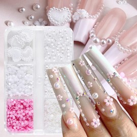 Flower Heart Nail Charm Flowers Hearts Multi Shape Flat Back Nails Art Charms for Acrylic Nails Cute Flower Hearts Style DIY Nail Rhinestones Decoration for Women Girls DIY Crafts Nails Decoration