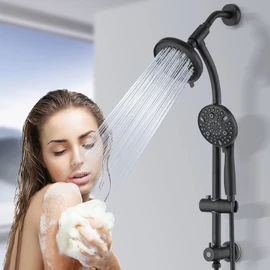 UCLIMAA Modern Rainfall Shower Head with Handheld Shower Spray, 26-Inch Adjustable Height Slide Bar, High Pressure Dual Shower Head Combo, 3-Way Diverter for Easy Reach, 5-Foot Hose - Matte Black