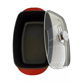 Sedona Pro 5.5-Qt. Aluminum Multi-Purpose Roaster Pan with Lid, Red, Nonstick.