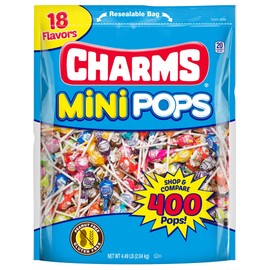 Charms Mini Pops - 4.5 lb Bag of Individually Wrapped Fruity Hard Candy Lollipops in 18 Fun Flavors - Peanut and Gluten Free, 400 Count