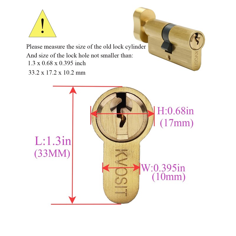 Solid Brass Lock Cylinder with 3 Brass Keys 63mm Door