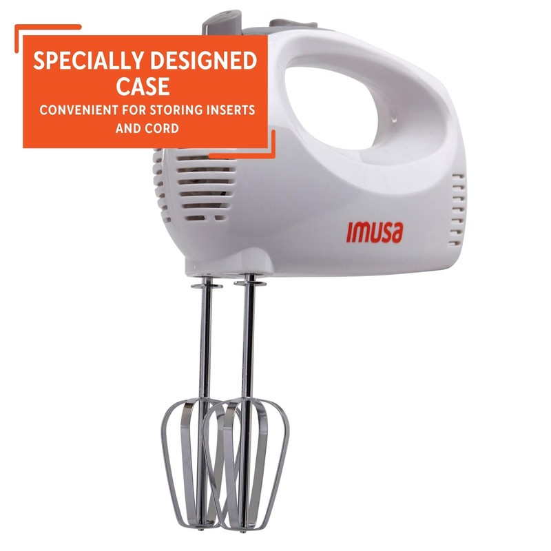 IMUSA USA Hand Mixer with Case 5-Speed ,White, Small