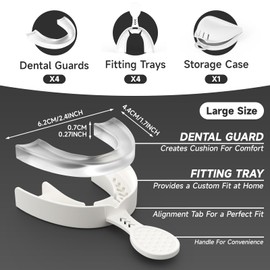 Clear Mouth Guards with Fitting Tray for Women & Men, Large Size, 4 Pack with 1 Storage Case