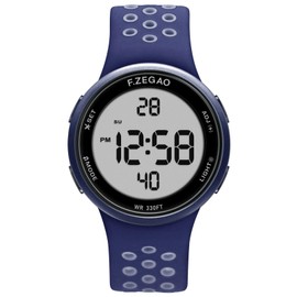 F.ZEGAO Digital Watch for Mens Womens, 100M Waterproof Watches for Swimming, Outdoor Sports Watches Multifunction Alarm Countdown Stopwatch Dual-Time Luminous Display Blue Silicone Strap
