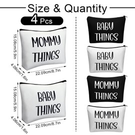 SilTriangle 4 Pcs New Mom Gifts Mommy and Baby Canvas Pouch Set Black and White Mama Travel Cases with Zip Keepsake Gift Bag for New Mothers and Expecting Moms