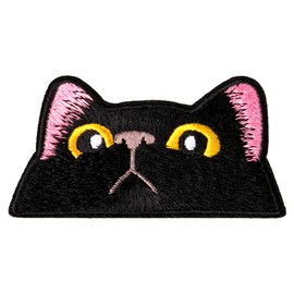 Lotsdonxia Cute Cat Face Iron-On Patch – Embroidered Decorative Appliquéing for Shirts, Jackets, Jeans, Hats & DIY Crafts (Black)