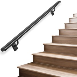 SDNBHT Industrial Stair Handrail Wall-Mounted Hand Rails for Indoor Stairs Black Pipe Stair Railing Indoor Metal Hand Rail for Indoor & Outdoor Steps Aluminum Staircase Handrail for Stairs 3ft
