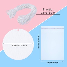 50 Pieces Sublimation Air Freshener Blanks Car Scented Hanging Round Felt Air Freshener White Fragrant Sheets with 100 Pieces Bags and Elastic Rope for Car Interior Use and Decor