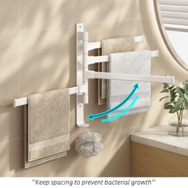 yozhch Kitchen Swivel Towel Rack Wall Mounted, Bathroom Rotating Small Towel Rack, Lavatory Swing Hand Towel Holder Folding Bar, Nail-free or Drilled Mounting Options, 3 Arm Length 32cm White