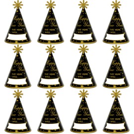 12PCS New Years Eve Party Supplies 2023 Gold Glitter Happy New Year's Eve Party Favor Cone Hats for Count Down Party