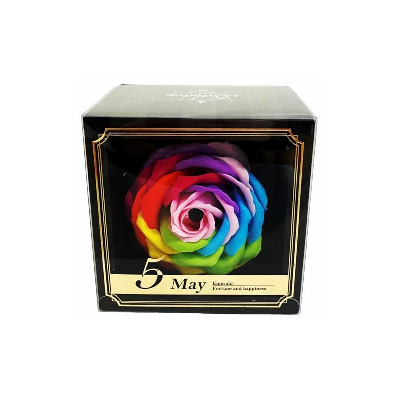Q-FLA Soap Flower 1 Bloom Birthday Rainbow May Birthstone Emerald