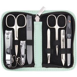 3 Swords Germany - brand quality 8 piece manicure pedicure grooming kit set synthetic leather case mint - Made in Germany