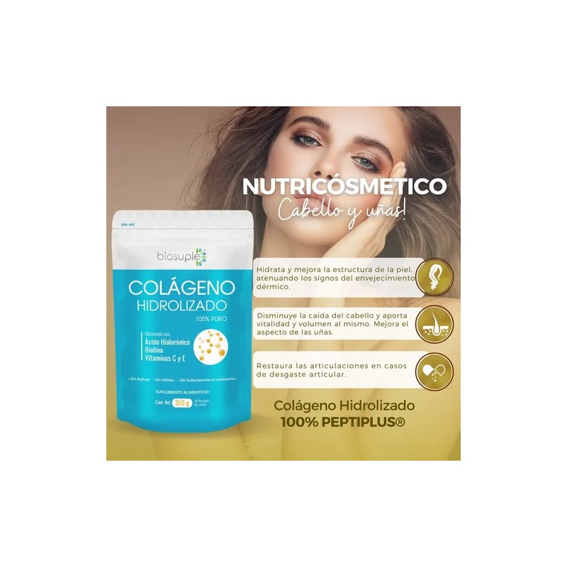 Colágeno Hidrolizado Puro 100% Peptipus® Biosuple De 300g Sin sabor