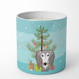 Caroline's Treasures BB1601CDL Christmas Tree and Saluki 10 oz Decorative Soy Candle Nature Soy Wax Essential Oil Home Decor Ideal for Bedroom Kitchen Bath Office Gift, 10 oz