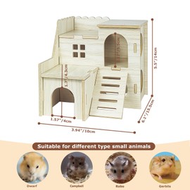 FWQJY Wood Hamster Hideout House Habitat Wooden Maze Hide Hut Climbing Ladder and Platform Cage Accessories Toys for Dwarf Gerbils Mouse Mice Rat Other Small Animals etc. (03 Small Rectangle House)