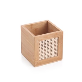 Bamboo Storage Box with Rattan Mesh Panel, Decorative Container for Jars and Accessories (No Lid)