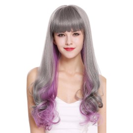 WIG ME UP - D1819-10AT366 Women's Wig Long Fringe Straight Curly Tips Grey Purple Purple Mix