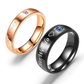 Uloveido Boys Engraved Heart Engagement Wedding Band Rings Her Weirdo Letter Stainless Steel Rings for Girlfriend Boys Black Plated Rings Size 10 Y544