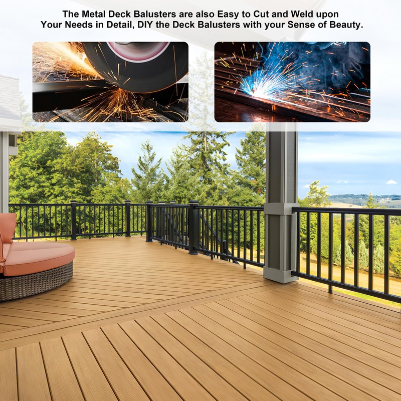 Deck Balusters, 26 Inch, Straight Flat Baluster, Black, Metal Deck