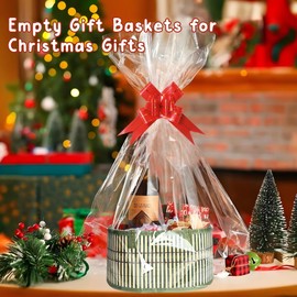 3 Set Baskets for Gifts Empty, Gift Baskets Empty, Woven Bamboo Gift Basket, Sturdy Gift Basket for Women for Birthday Party Wrapping Gifts, 3 Cellophane Wrap Bags, 3 Gift Cards, Christmas Gift Basket
