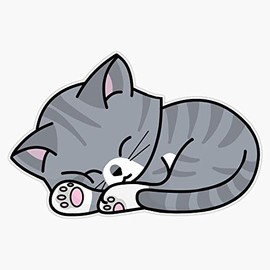Grey Tabby (Light) - Sleeping Sticker Outdoor Rated Vinyl Sticker Decal for Windows, Bumpers, Laptops or Crafts 5"
