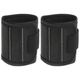 HARFINGTON 2pcs Magnetic Wristband for Screws 15 Powerful Magnets 5 Rows Nylon Wrist Magnet Wrist Band Magnetic Bracelet Tool Holder for Holding Screws Nails Drilling Bits, Black