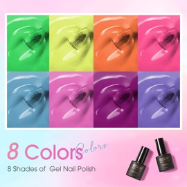 ROSALIND Neon Gel Nail Polish, 8 Colors Hot Pink Neon Orange Green Gel Polish, Bright Colors Purple Gel Polish Neon Pink Rainbow Collection Nail Art Gift DIY at Home