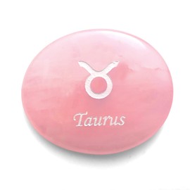 Gemstone Worry Stone, Natural Hand Carved Crystal Zodiac Anxiety Relief Plam Stone, Constellation Symbols Engraved Thumb Worry Stone, Zodiac Gift for Men Women, Meditation (Taurus-Rose Quartz)
