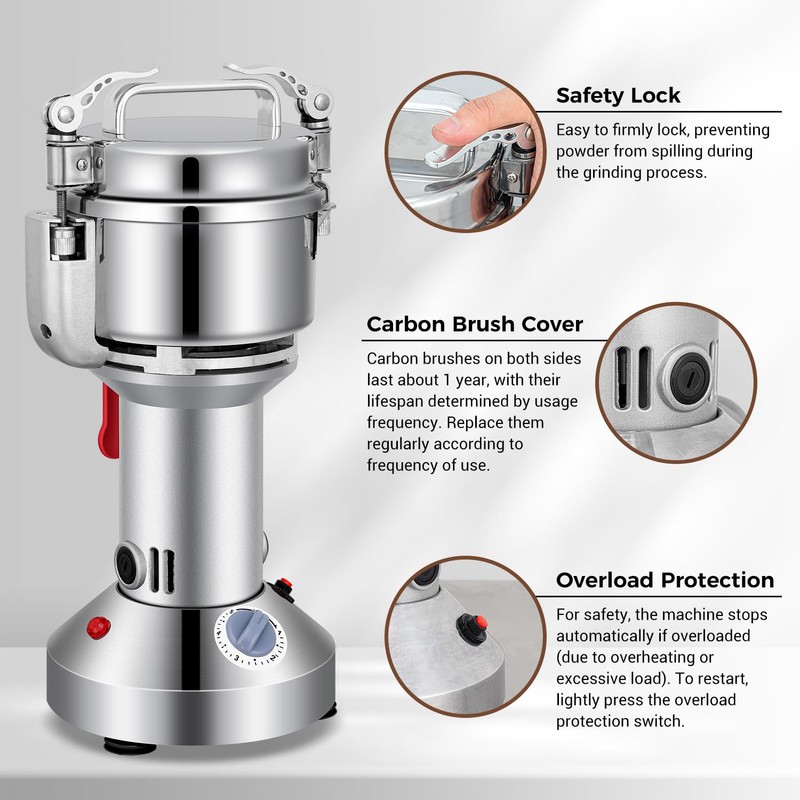 LEEVOT Grain Mill 300g Commercial Spice Grinder Electric 1200W Stainless