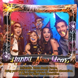 LMSHOWOWO Colorful New Year Photo Booth Frame, New Year Inflatable Photo Frame, New Year Photo Booth Props Frame, Happy New Year's Eve Blow Up New Year Selfie Frame, for New Years Eve Party Supplies