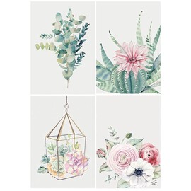 DCIDBEI Diamond Painting Set of 4 30 x 40 cm Diamond Painting Children Girls Flowers Cactus Juicy Plant Diamond Painting Pictures Diamond Painting Eucalyptus Painting by Numbers 5D Diamond Painting