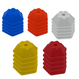 Fitness Health 25 Hexagon Cones - Made Plastic – 5 Of Red, Blue, White, Orange & Yellow Colour - Suitable For Agility, Footwork, Rugby, Football, Hockey Training