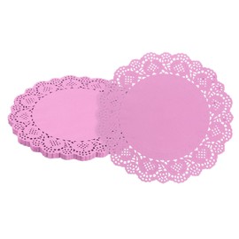 uxcell - 100 paños de papel, 100 paños de encaje de 6.5 pulgadas, manteles individuales de papel desechables para tartas, platos, manualidades, fiestas, bodas, vajilla, color rosa