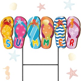 Weysat Summer Metal Yard Signs 15. 7 Inch Flip Flops Decoration Outdoor Beach Yard Decorations with Stakes Waterproof Slipper Sign Summer Pool Beach Decor for Home Garden Patio Lawn Party