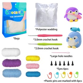 Crochet Kit for Beginners, Crochet Animal Kit with Yarn Skeins Balls, Stuffing, Crochet Hook, Accessories, 2 Set Penguin Series Crochet Kit with Step by Step Video Tutorial