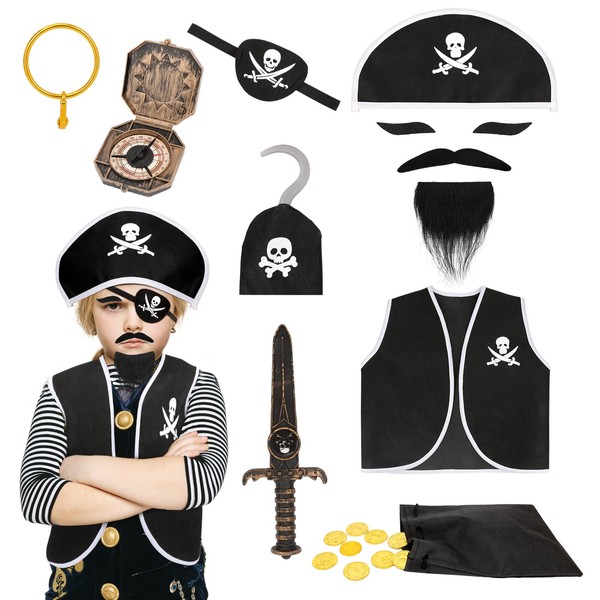 Hifot Piratenkostüm Kinder Junge Mädchen mit Piraten Zubehör Piratenhut Augenklappe